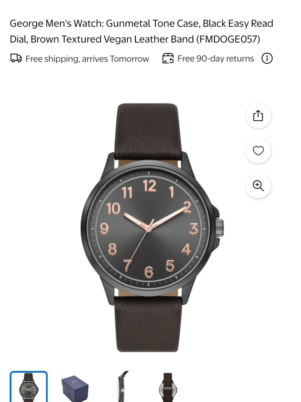 NIB - George Gunmetal Case Black Dial Brown Leather Strap Men's Watch